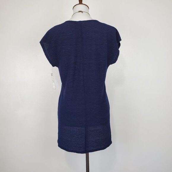Dana Buchman Navy Textured Step-Hem Pullover V-Neck Top Blouse NEW NWT Size S - Picture 6 of 12
